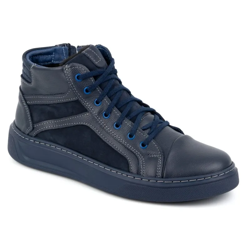 KOMODO Men's Leather Winter Sneakers Shoes 886K Navy Blue