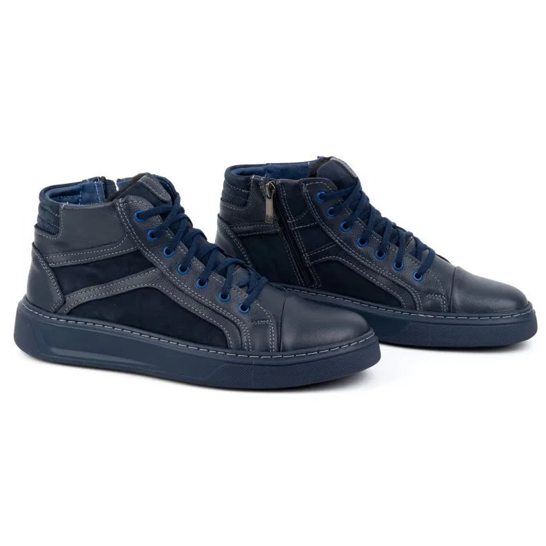 KOMODO Men's Leather Winter Sneakers Shoes 886K Navy Blue