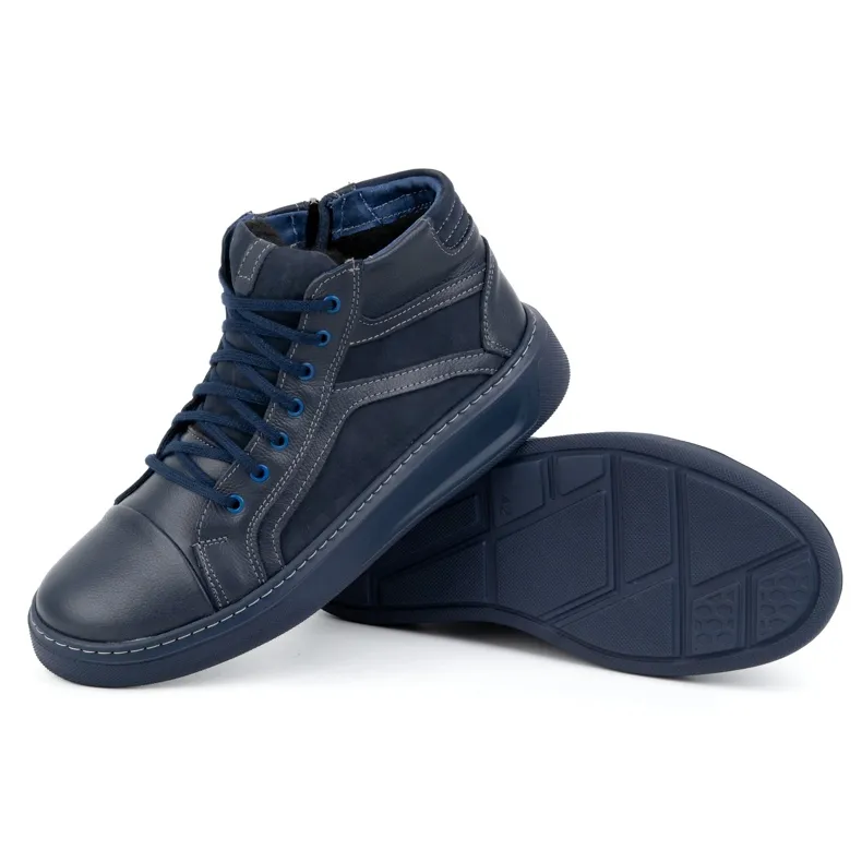 KOMODO Men's Leather Winter Sneakers Shoes 886K Navy Blue