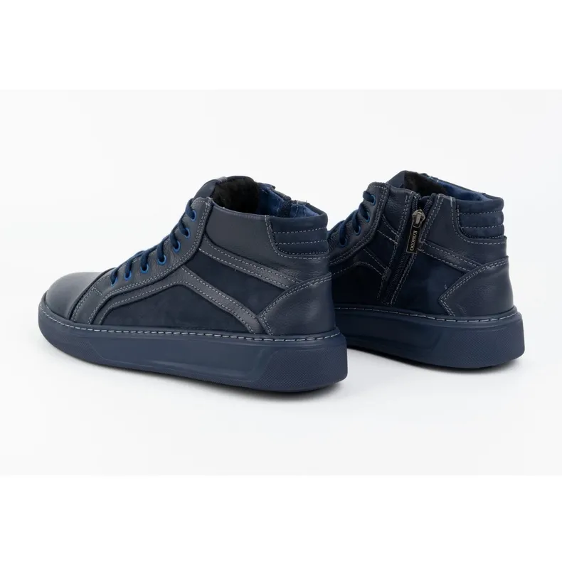 KOMODO Men's Leather Winter Sneakers Shoes 886K Navy Blue