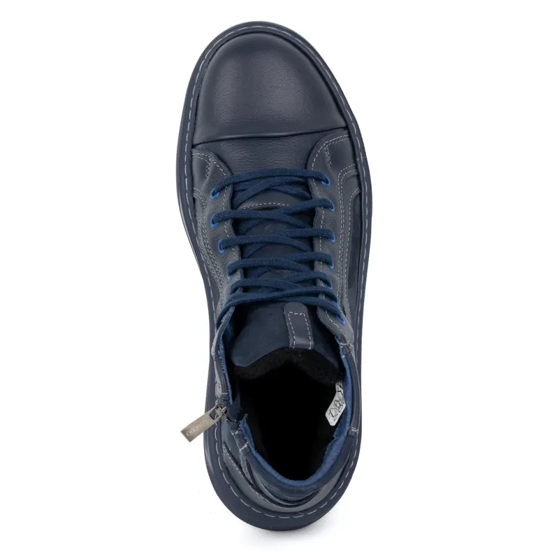 KOMODO Men's Leather Winter Sneakers Shoes 886K Navy Blue