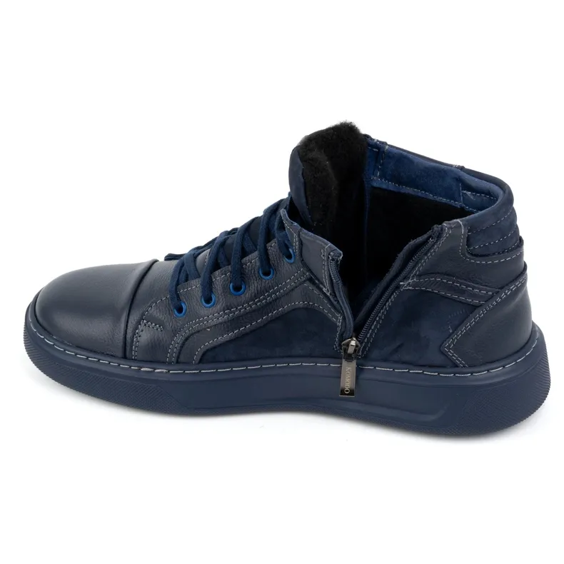 KOMODO Men's Leather Winter Sneakers Shoes 886K Navy Blue