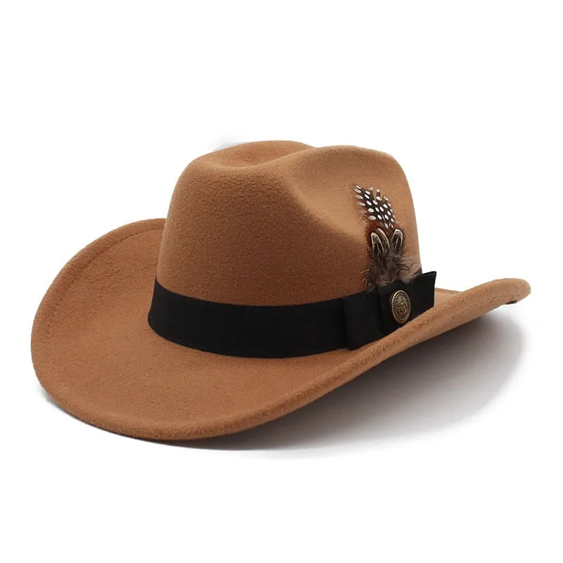 Men and Women Luxury Winter Formal Feather Belt Western Cowboy Hat