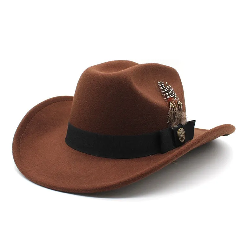 Men and Women Luxury Winter Formal Feather Belt Western Cowboy Hat