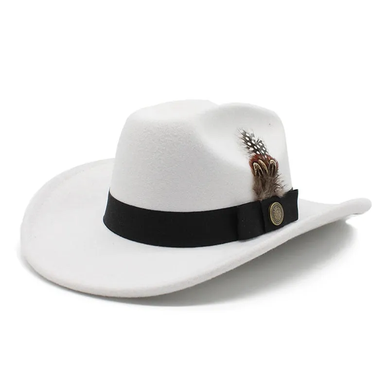 Men and Women Luxury Winter Formal Feather Belt Western Cowboy Hat