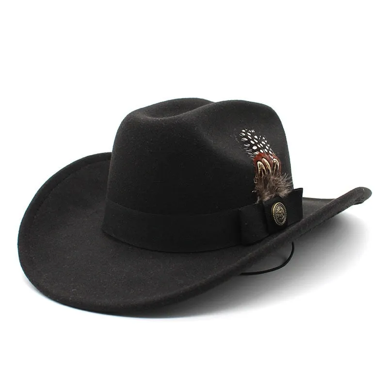 Men and Women Luxury Winter Formal Feather Belt Western Cowboy Hat