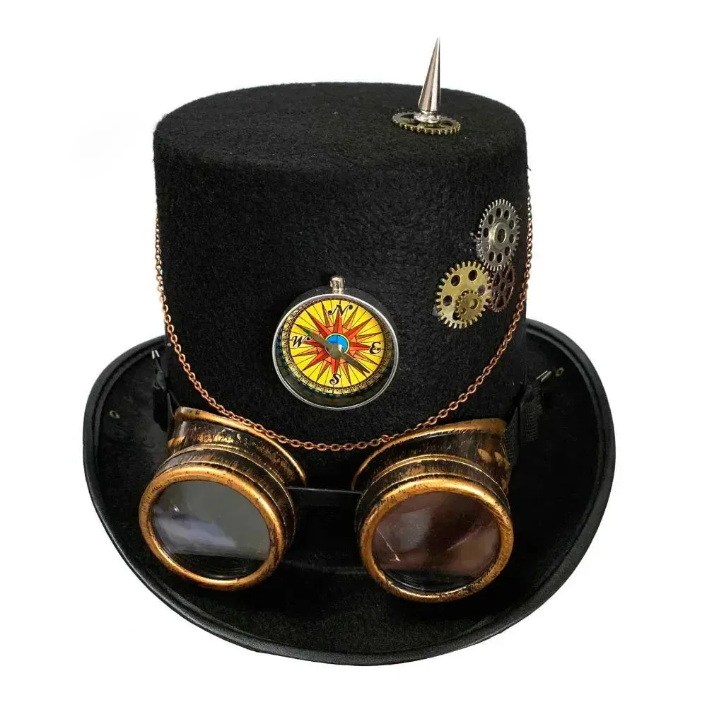 Men's Gothic Steampunk High Top Gear Chain Goggles Costume Top Hat