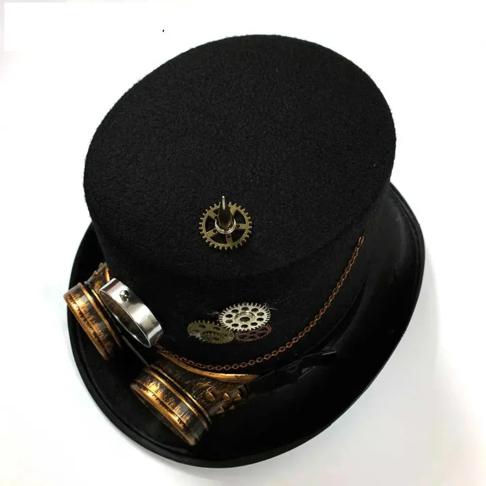 Men's Gothic Steampunk High Top Gear Chain Goggles Costume Top Hat