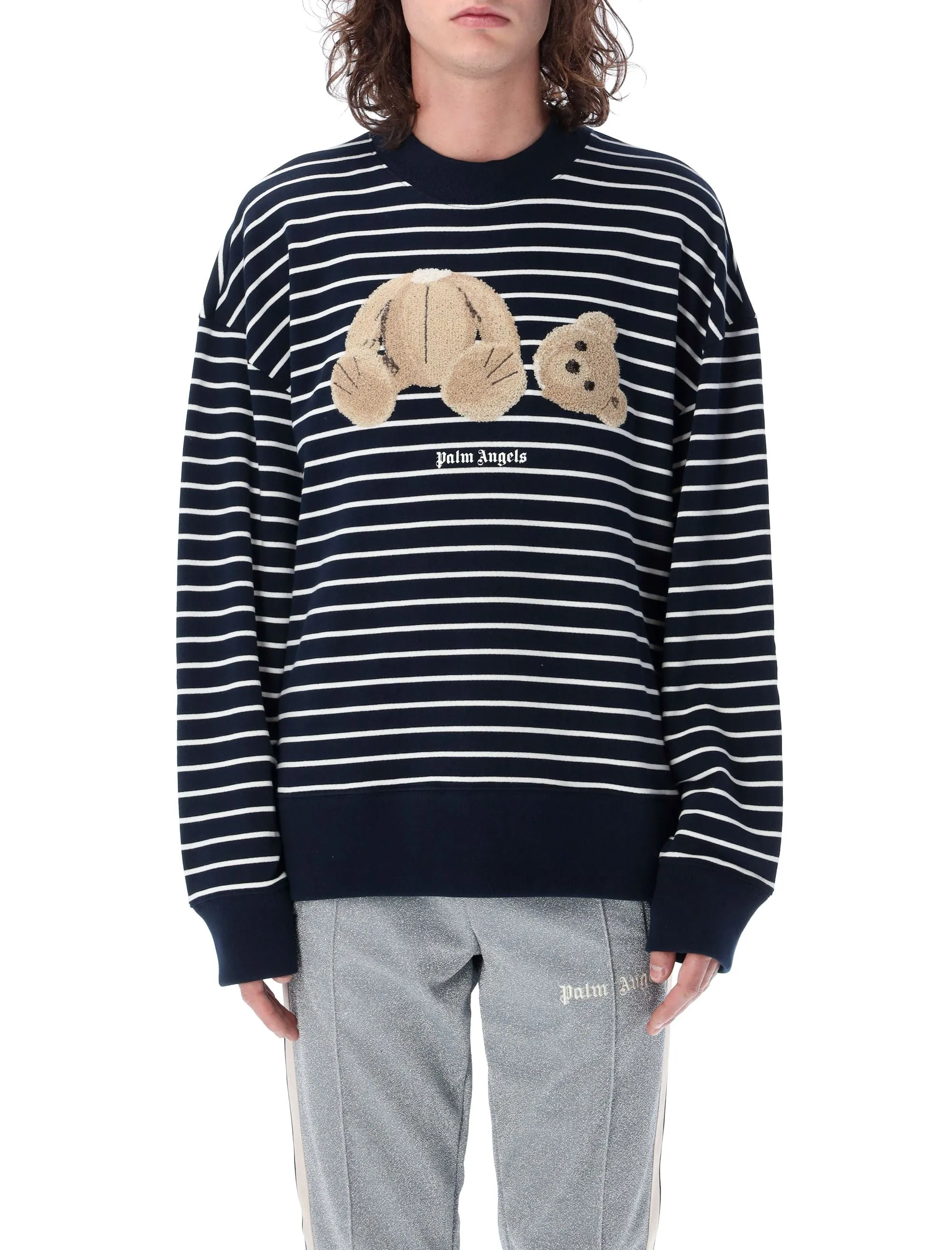 Palm Angels Teddy Bear Striped Crewneck Sweatshirt