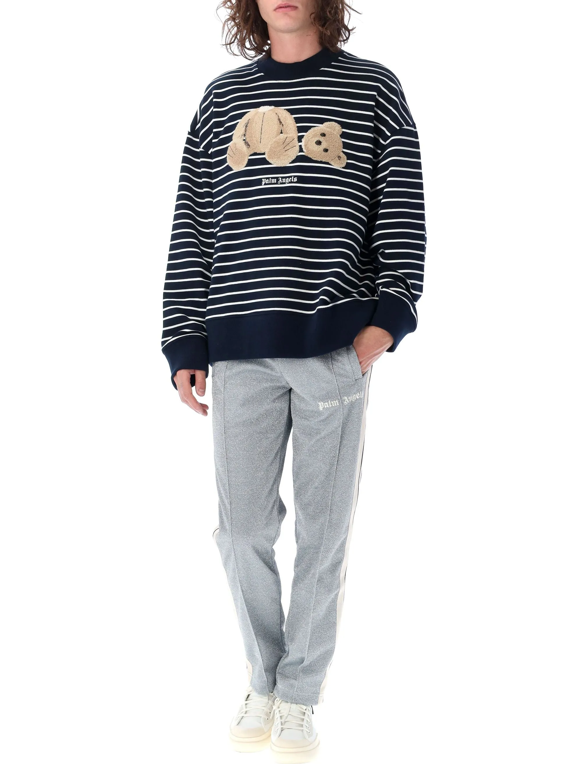 Palm Angels Teddy Bear Striped Crewneck Sweatshirt