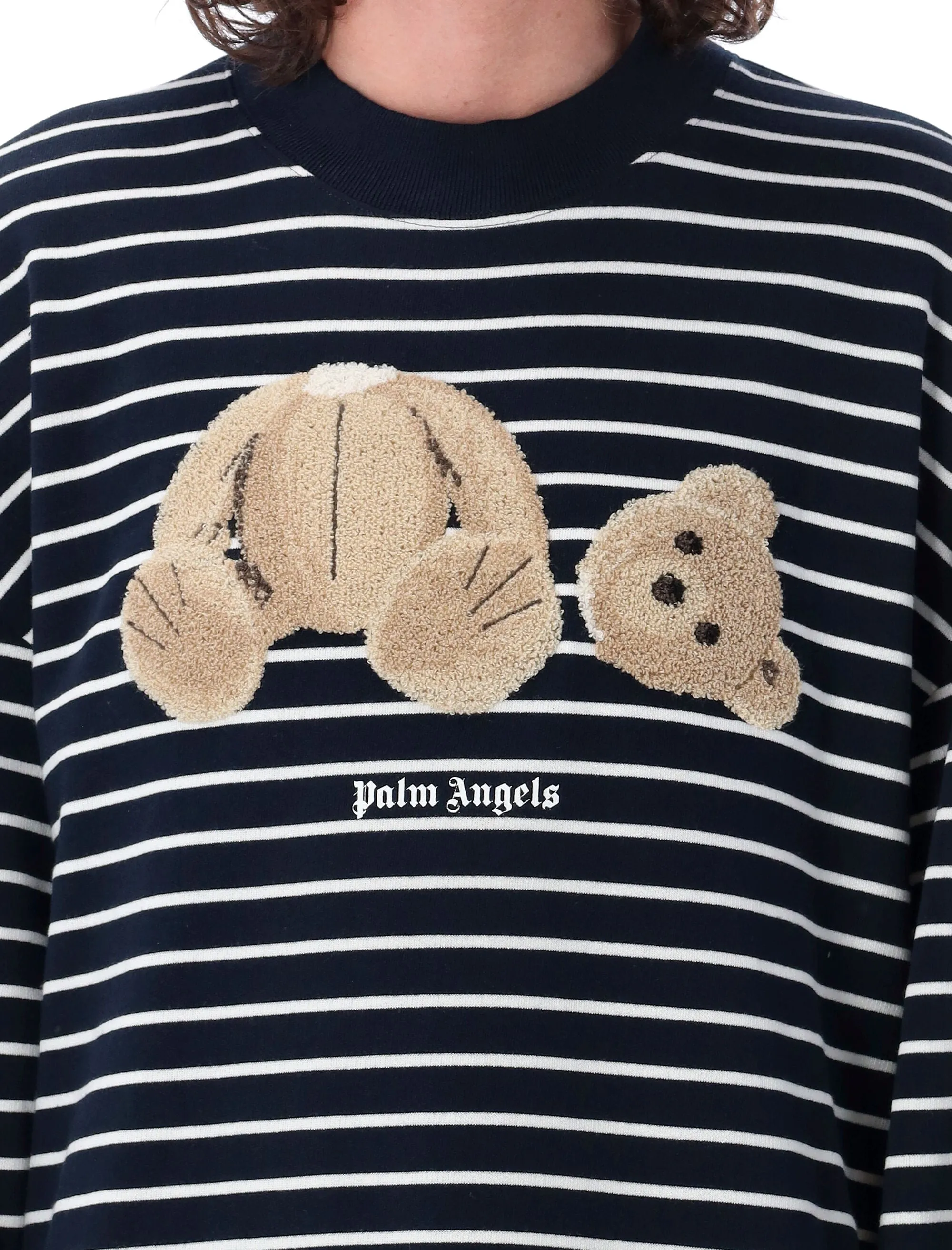 Palm Angels Teddy Bear Striped Crewneck Sweatshirt