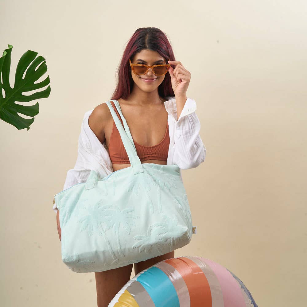 Terry Tote- Aqua Palm