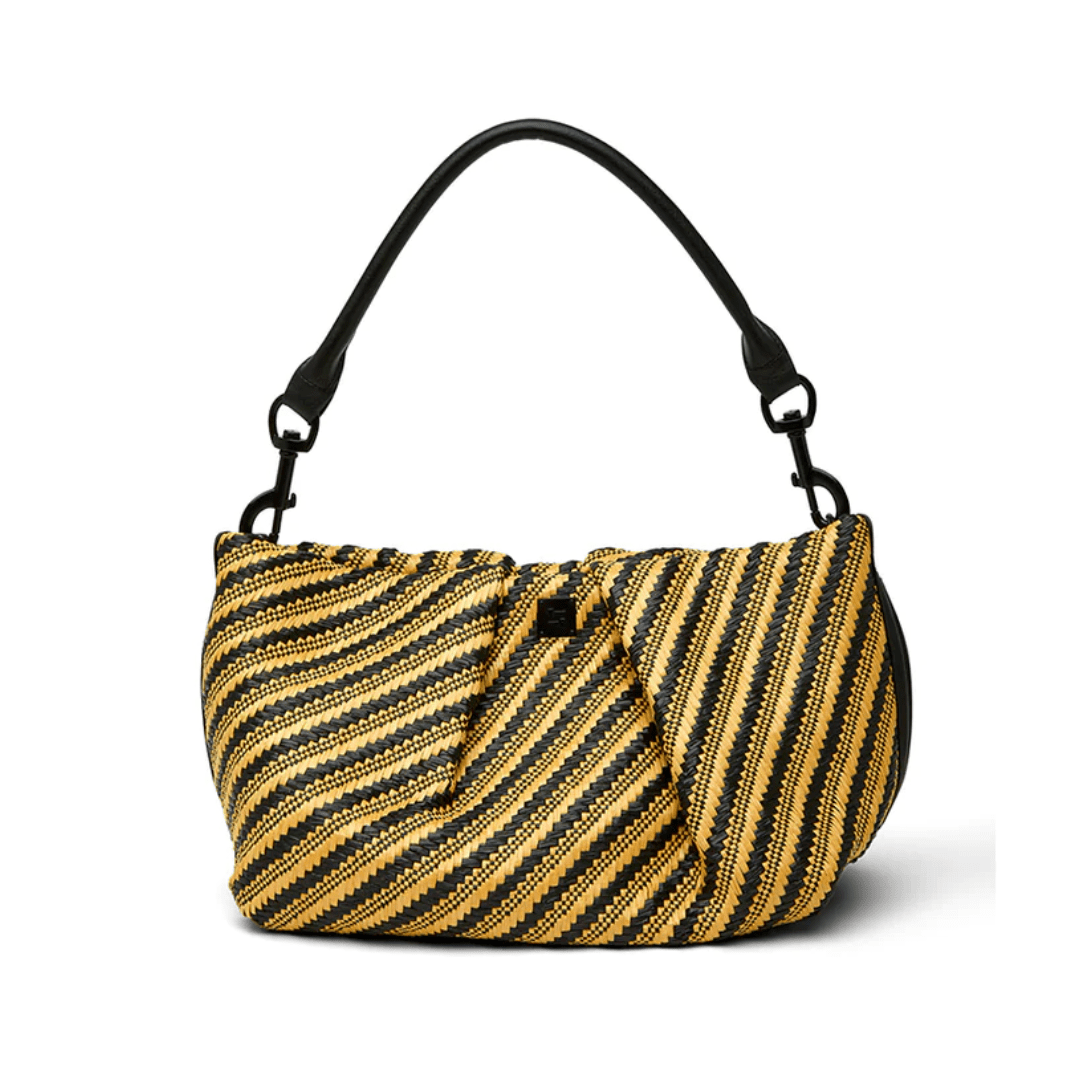 Think Royln Chic Savanna Clutch Crossbody Diagonal Stripe Raffia Handbag in Dune Black