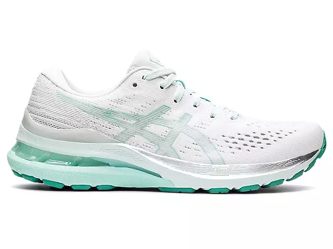 Women's Asics Gel-Kayano 28, White/Oasis Green, 8 B Medium