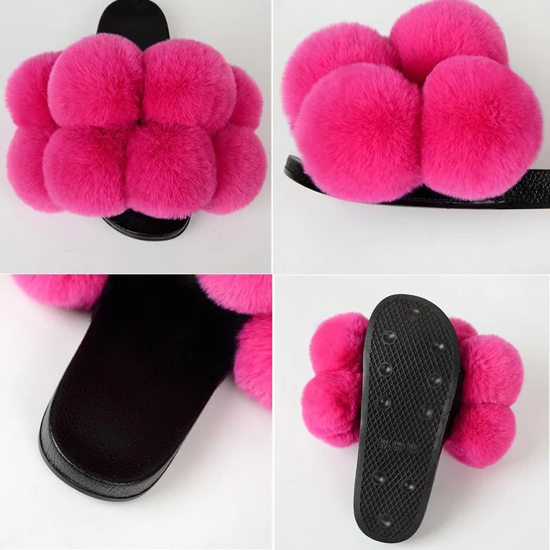 Women's Fashion Summer Synthetic Fur Flip Flops Big House Slippers