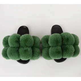 Women's Fashion Summer Synthetic Fur Slides Indoor Big Flat Flip Flop Slippers