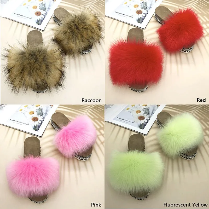 Women's Luxury Summer Pink Synthetic Fur Rivet Platform House Slippers