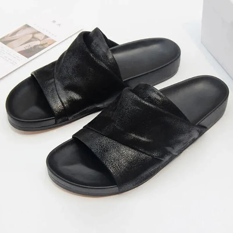 Women's Summer Luxury Style Genuine Leather Outdoor Flip Flop Slippers