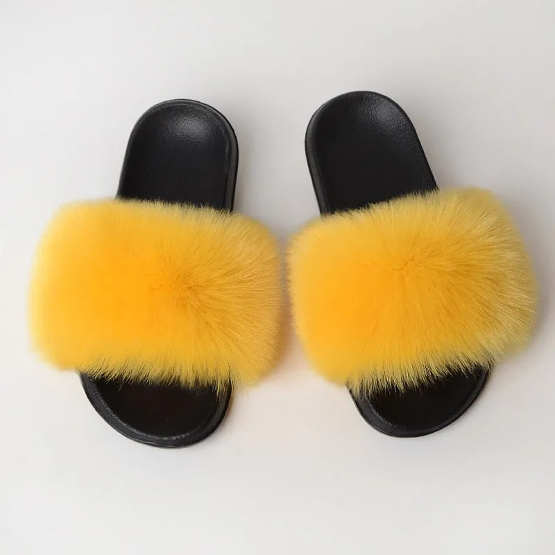 Women's Summer Turmeric PatchWork Synthetic Fur Slides House Slippers